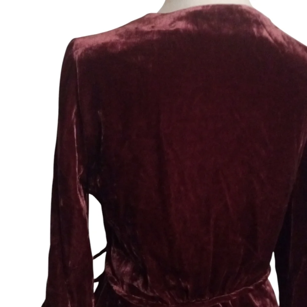 J. Crew Beautiful Burgundy Velvet Faux Wrap Blouse Puff Sleeves Size 0